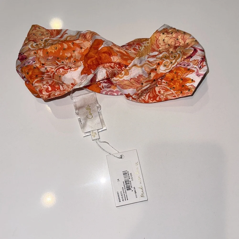 CAMILLA *Dragon Mother* vibrant orange white silk boho twist headband